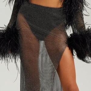 black crystal embellished mesh skirt